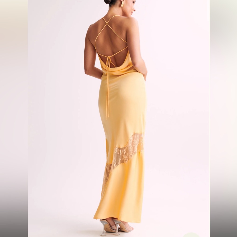 Chandra Lace Detail Satin Maxi Dress- Lemon